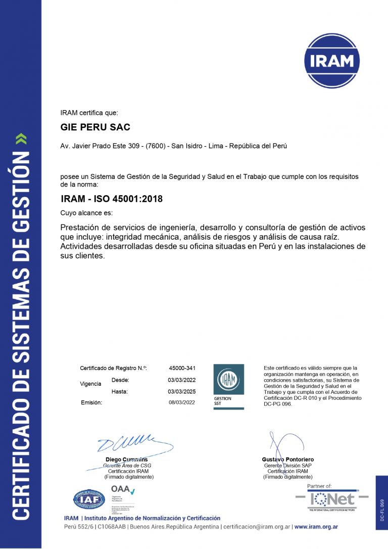 Certificación 45001 - GIE GROUP - PERU