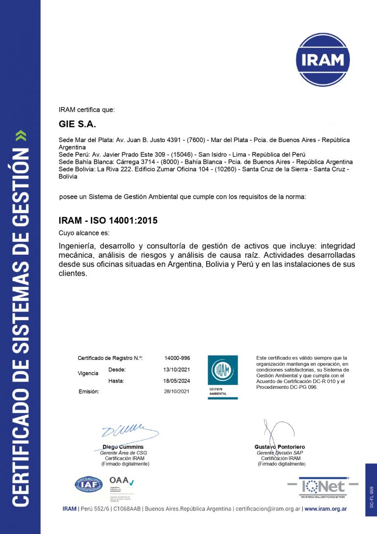 Certificado ISO 14001 - GIE GROUP